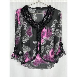 Vintage Top Y2K Velvet Ruffle Sheer Blouse Paisley Whimsigoth Vamp Romantic Goth